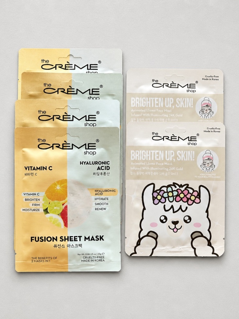 NWT The Creme’ Shop 4 Fusion Sheet Mask & 2 Brighten Up, Skin Hydrating Masks